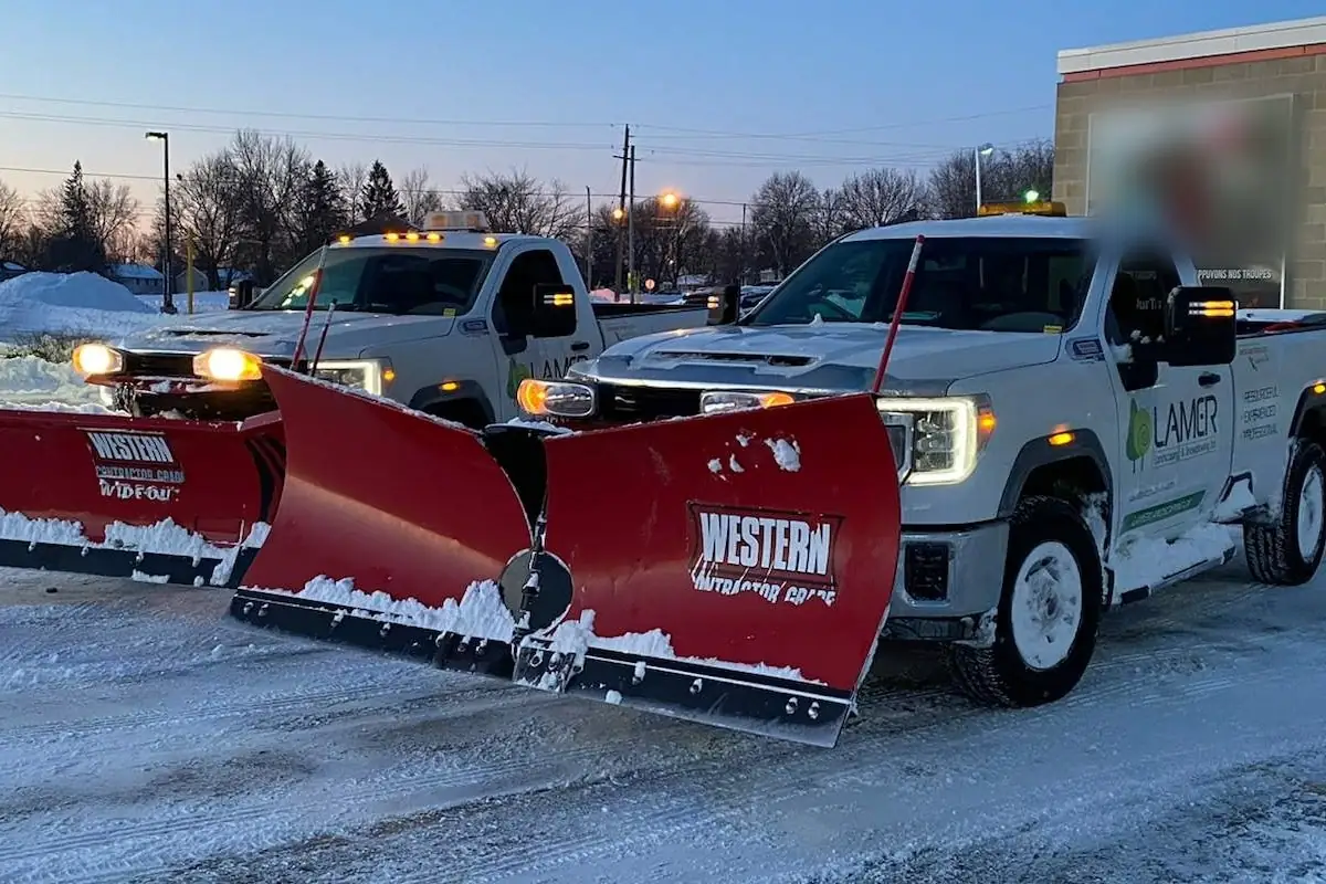 Plow trucks staged and ready at dawn