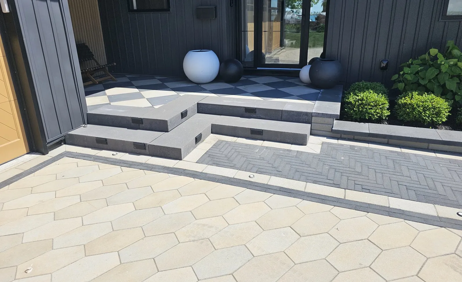 Modern: crisp geometry and large-format paving